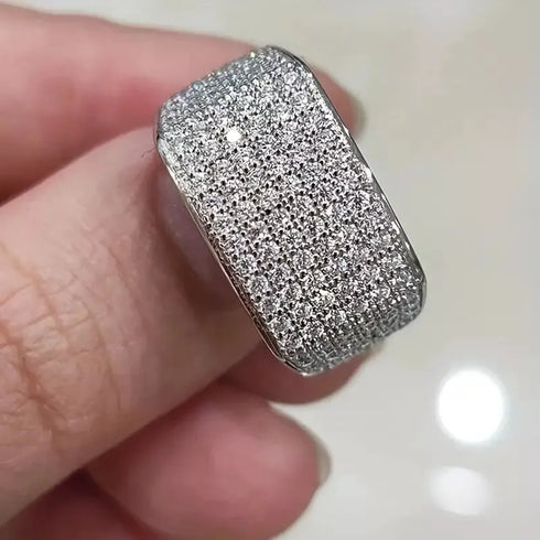 Micro Pave 18K White Gold Plated Iced Multi Row Cubic Zirconia Men Women Ring